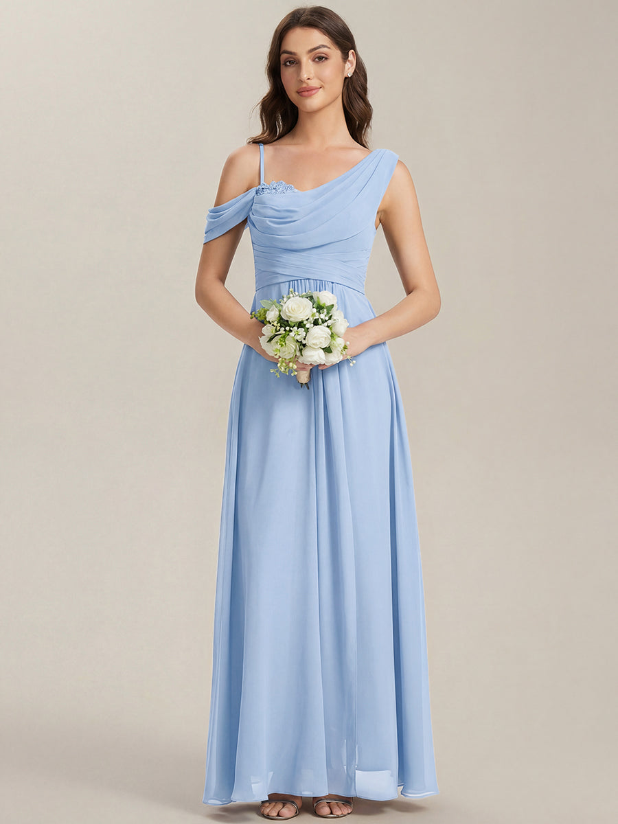 Thigh-High Slit Chiffon Dropped shoulders Bridesmaid Dress #color_Ice Blue