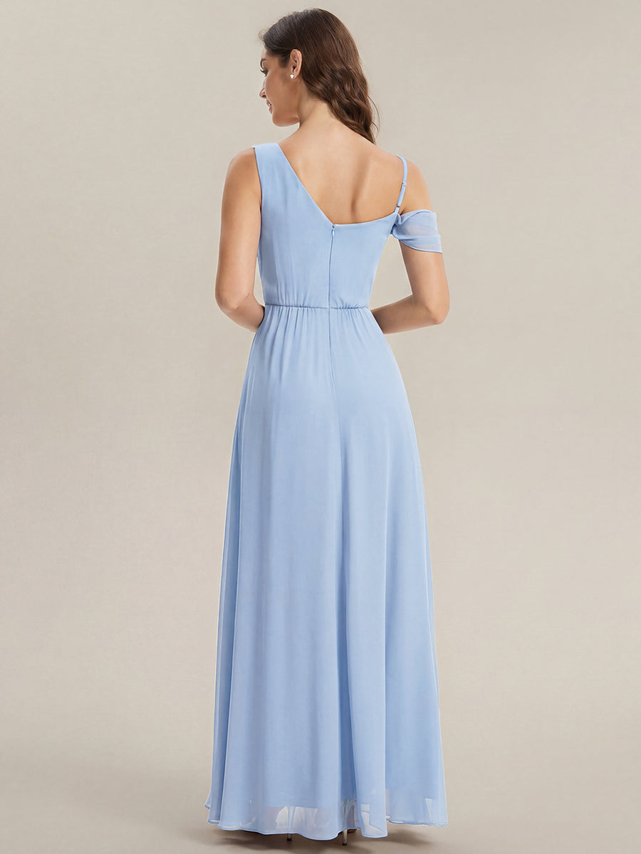 Thigh-High Slit Chiffon Dropped shoulders Bridesmaid Dress #color_Ice Blue