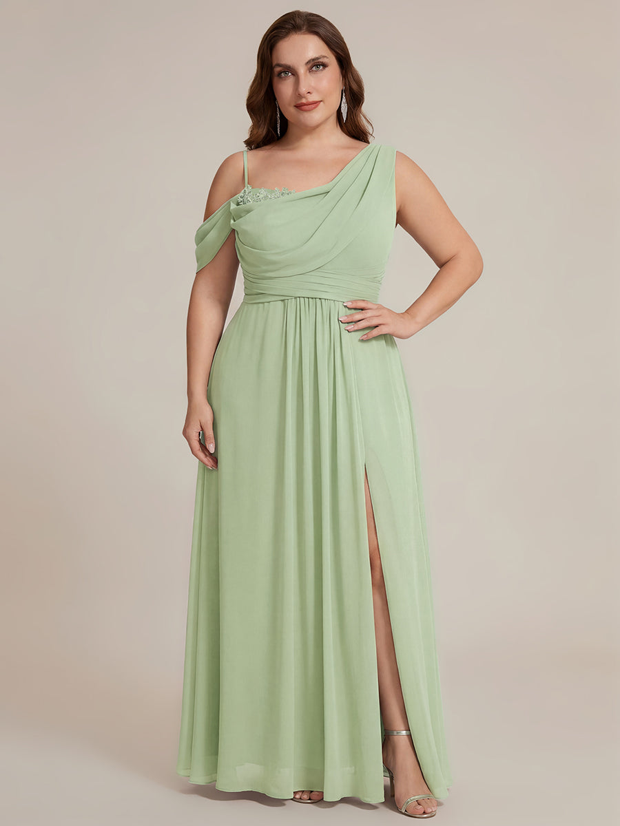 Thigh-High Slit Chiffon Dropped shoulders Bridesmaid Dress #color_Mint Green