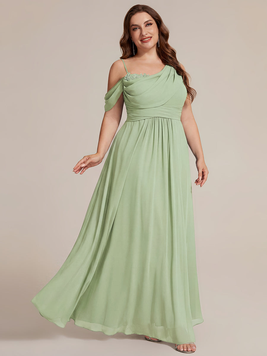 Thigh-High Slit Chiffon Dropped shoulders Bridesmaid Dress #color_Mint Green