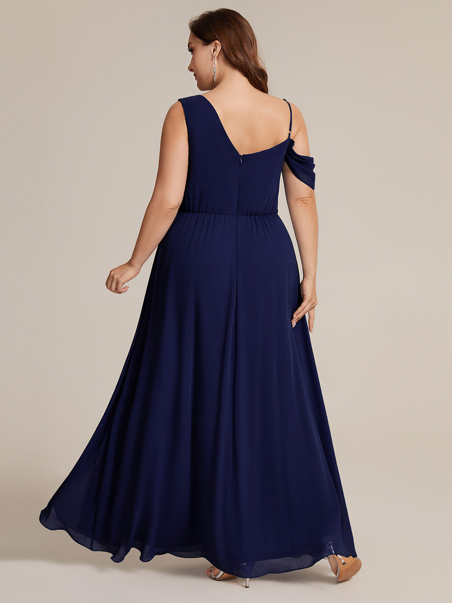 Thigh-High Slit Chiffon Dropped shoulders Bridesmaid Dress #color_Navy Blue