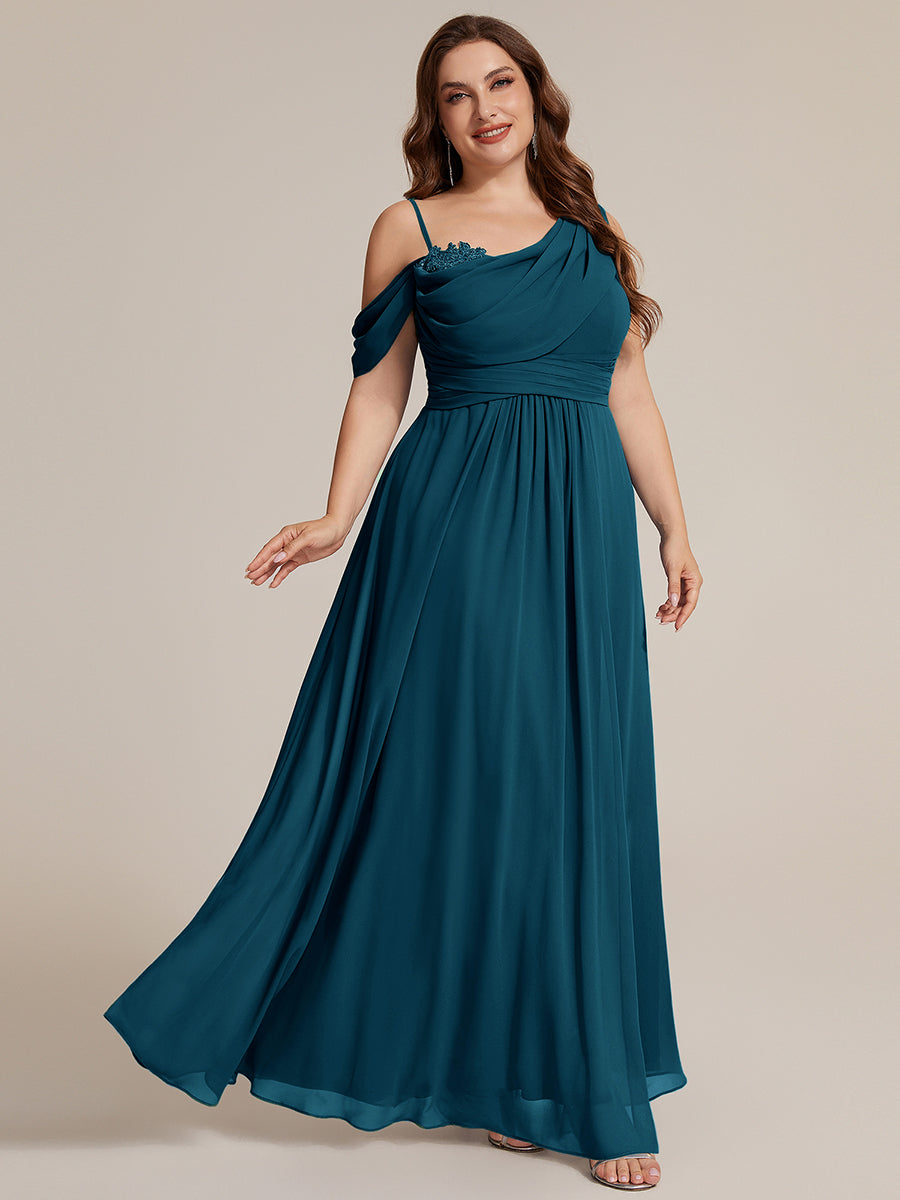 Thigh-High Slit Chiffon Dropped shoulders Bridesmaid Dress #color_Teal Blue