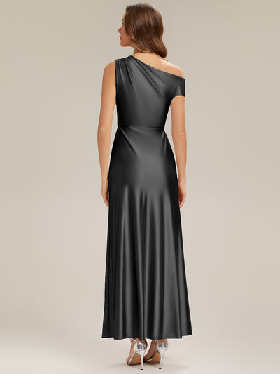 Convertible Satin Drop Shoulder Sleeve Bridesmaid Dress #color_Black