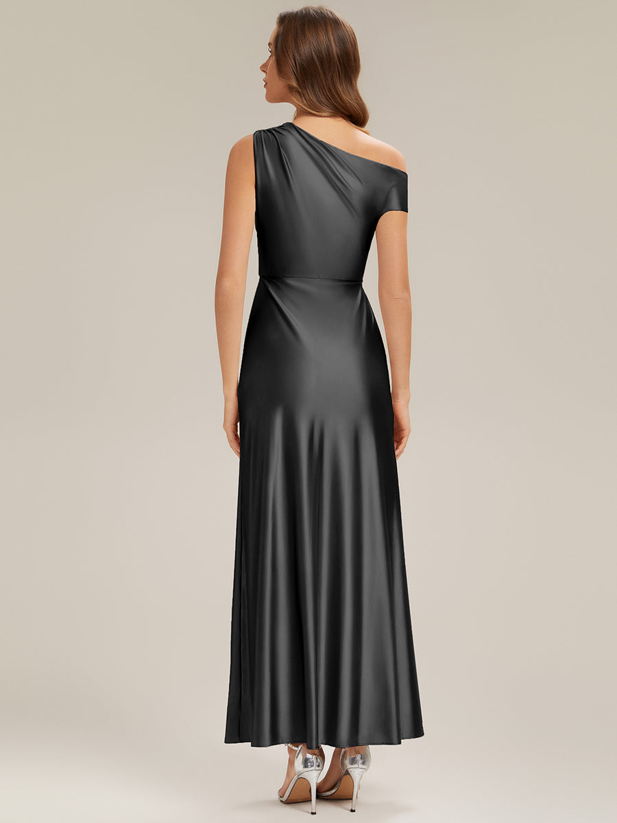 Convertible Satin Drop Shoulder Sleeve Bridesmaid Dress #color_Black