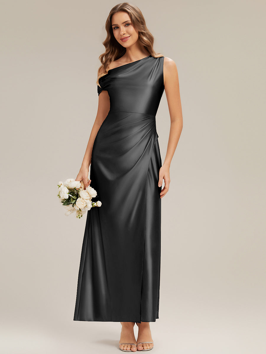 Convertible Satin Drop Shoulder Sleeve Bridesmaid Dress #color_Black