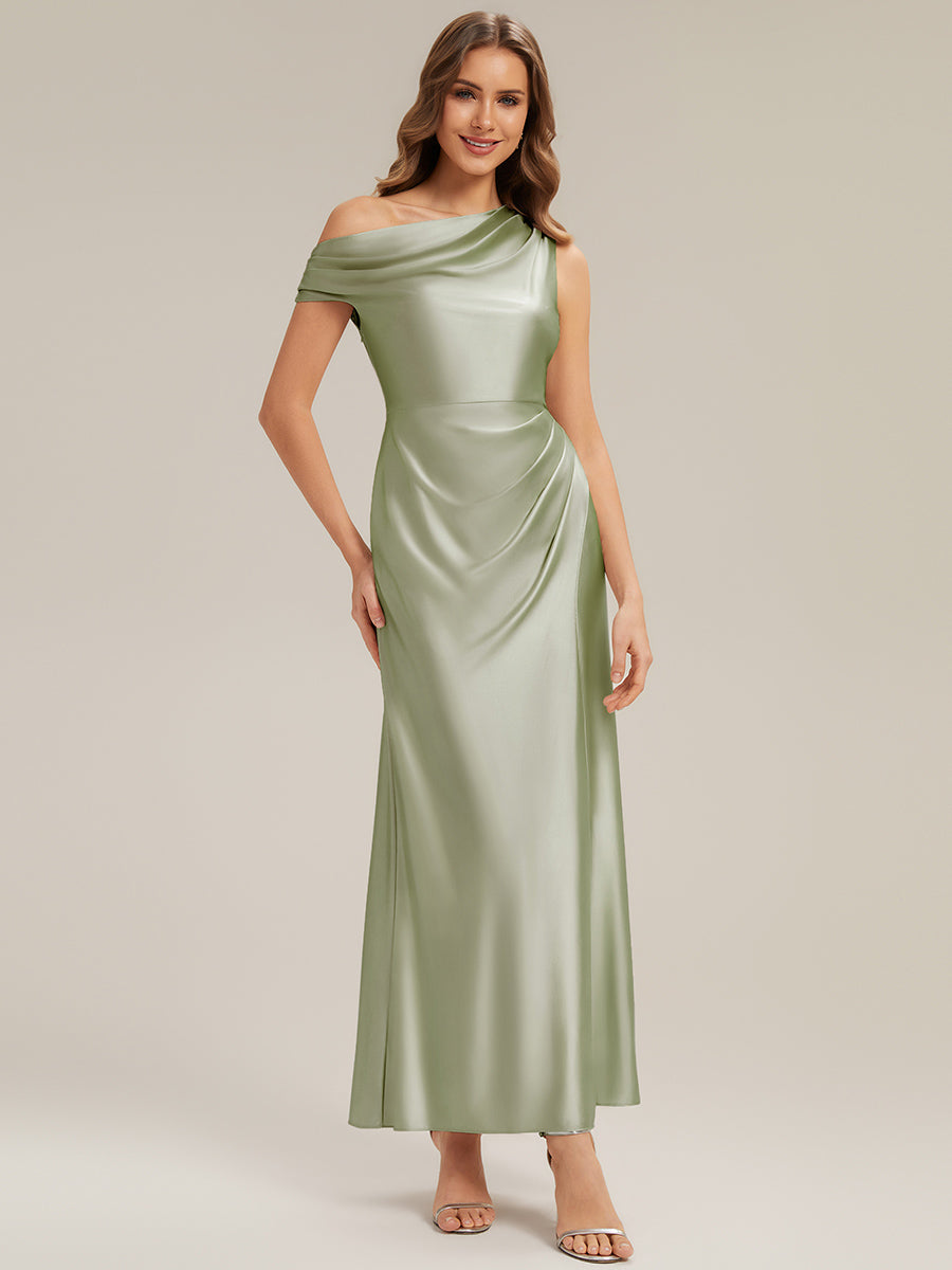 Convertible Satin Drop Shoulder Sleeve Bridesmaid Dress #color_Sage Green