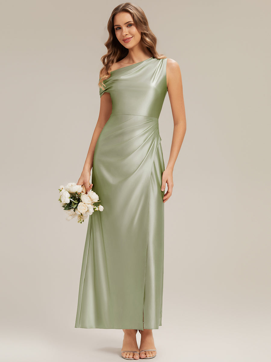 Convertible Satin Drop Shoulder Sleeve Bridesmaid Dress #color_Sage Green