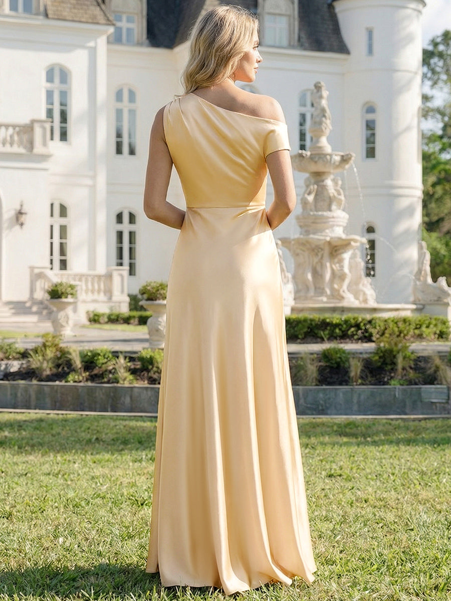 Convertible Satin Drop Shoulder Sleeve Bridesmaid Dress #color_Yellow
