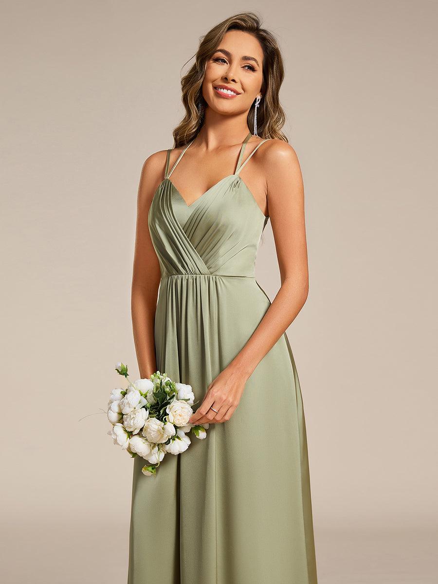 Sleeveless Backless Lace-Up  A-Line Satin Bridesmaid Dress #color_Sage Green