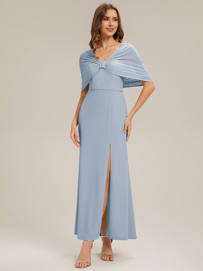 Bow Detail Knit Drop Shoulder Sleeve Bridesmaid Dress