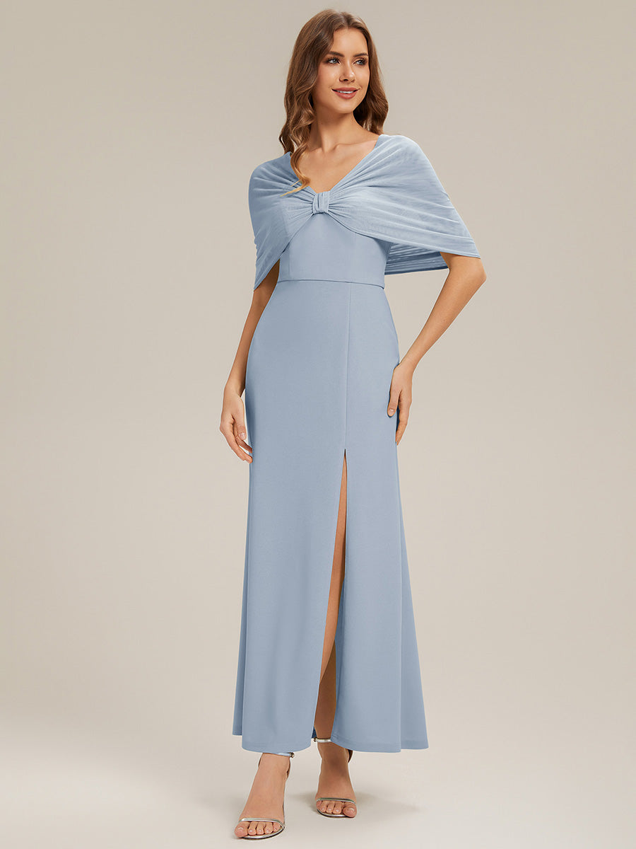 Bow Detail Knit Drop Shoulder Sleeve Bridesmaid Dress #color_Ice Blue