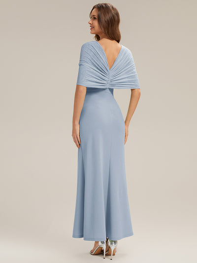 Bow Detail Knit Drop Shoulder Sleeve Bridesmaid Dress #color_Ice Blue