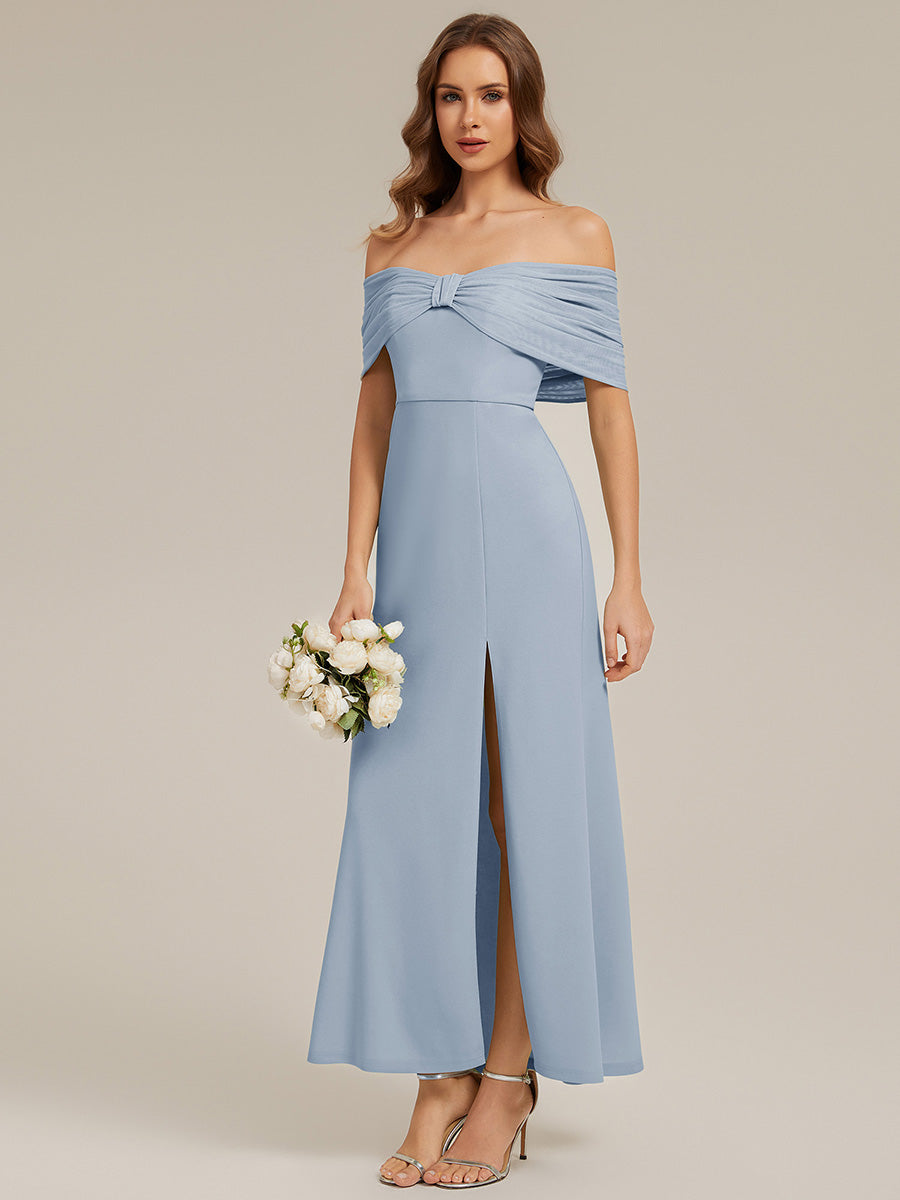 Bow Detail Knit Drop Shoulder Sleeve Bridesmaid Dress #color_Ice Blue