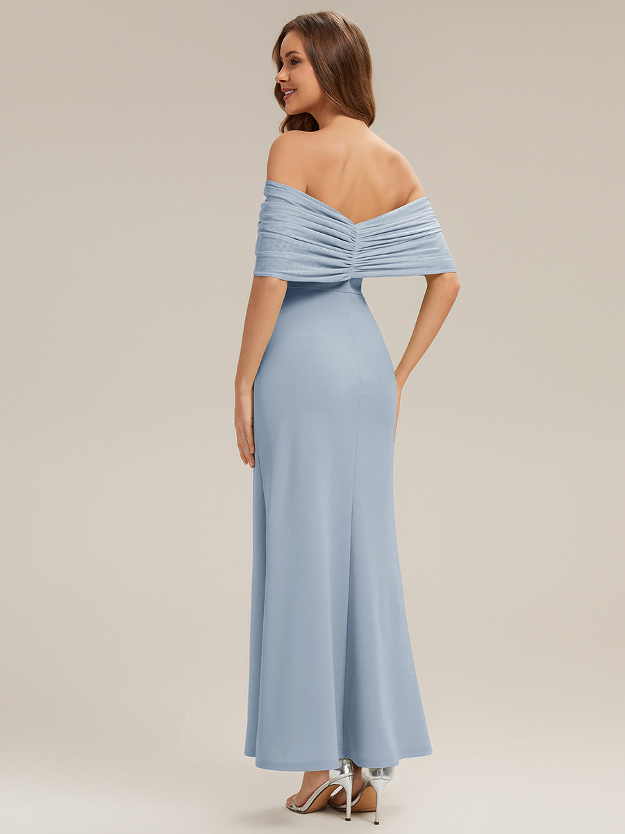 Bow Detail Knit Drop Shoulder Sleeve Bridesmaid Dress #color_Ice Blue