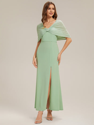 Bow Detail Knit Drop Shoulder Sleeve Bridesmaid Dress