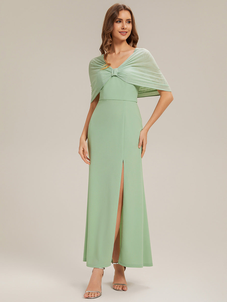 Bow Detail Knit Drop Shoulder Sleeve Bridesmaid Dress #color_Mint Green