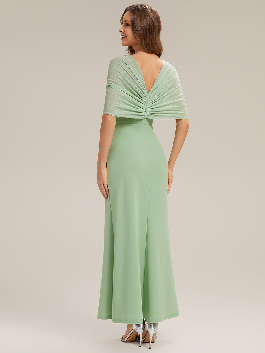 Bow Detail Knit Drop Shoulder Sleeve Bridesmaid Dress #color_Mint Green