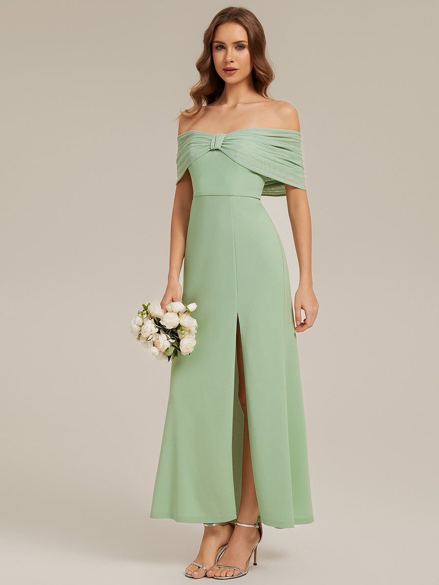 Bow Detail Knit Drop Shoulder Sleeve Bridesmaid Dress #color_Mint Green