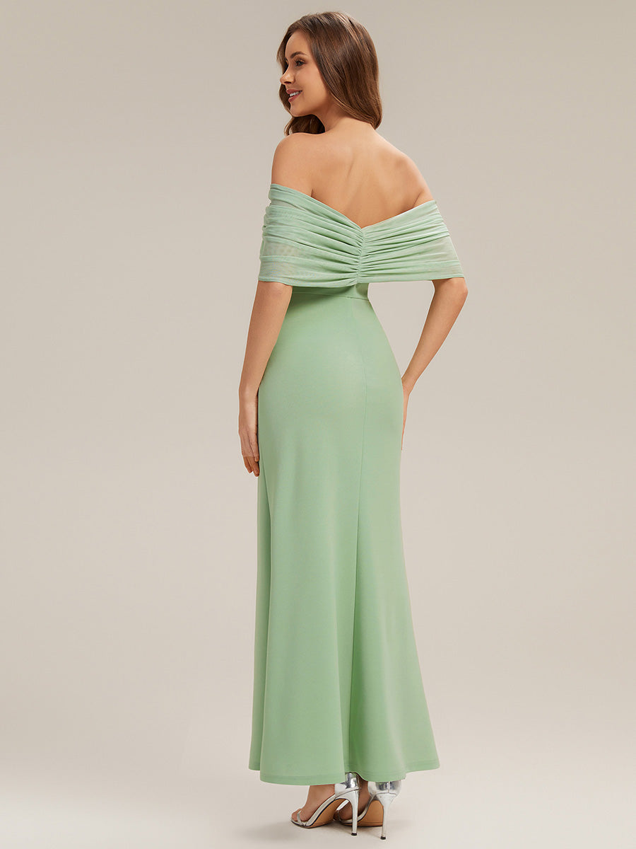 Bow Detail Knit Drop Shoulder Sleeve Bridesmaid Dress #color_Mint Green