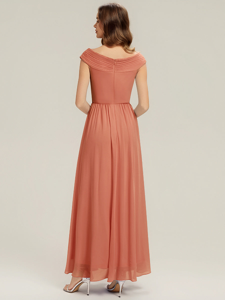 Pleated Chiffon Cap Sleeve Bridesmaid Dress #color_Coral Pink