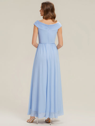 Pleated Chiffon Cap Sleeve Bridesmaid Dress #color_Ice Blue