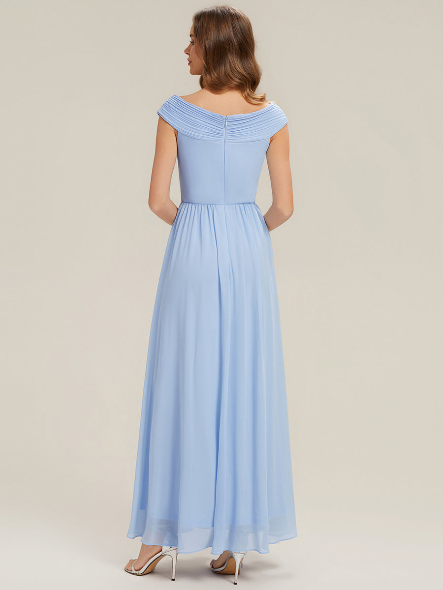 Pleated Chiffon Cap Sleeve Bridesmaid Dress #color_Ice Blue