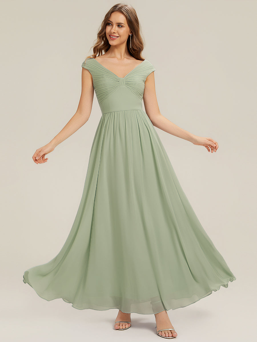 Cap Sleeve Chiffon Maxi Bridesmaid Dress with Ruched Bodice - Ever