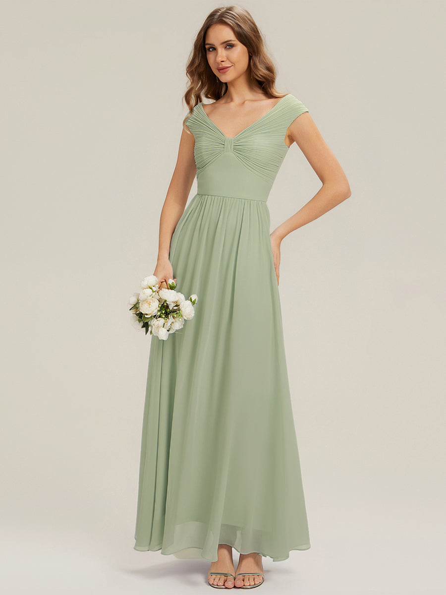 Pleated Chiffon Cap Sleeve Bridesmaid Dress #color_Mint Green