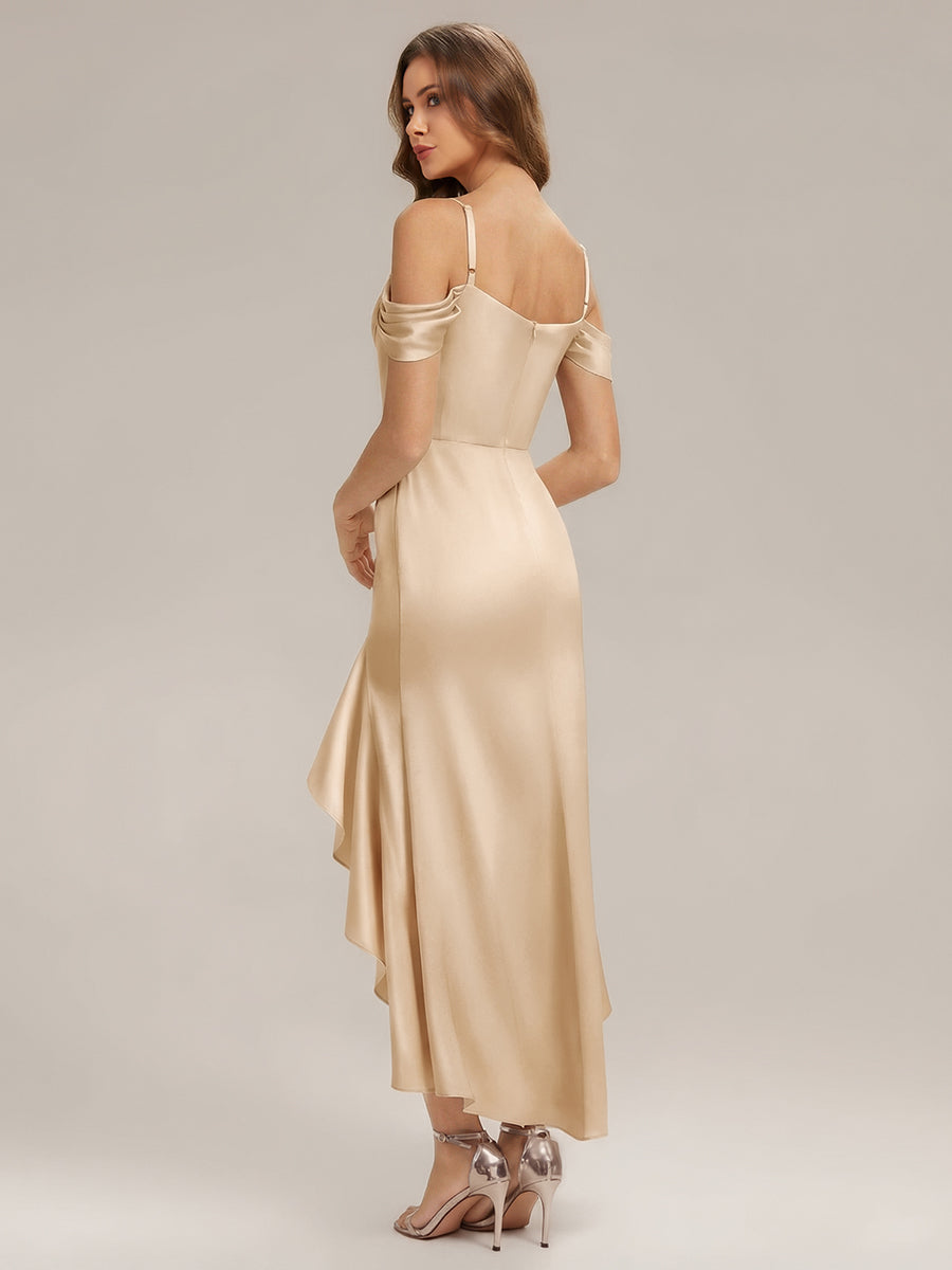 Satin Spaghetti strap Sleeve Mermaid Bridesmaid Dress #color_Champagne