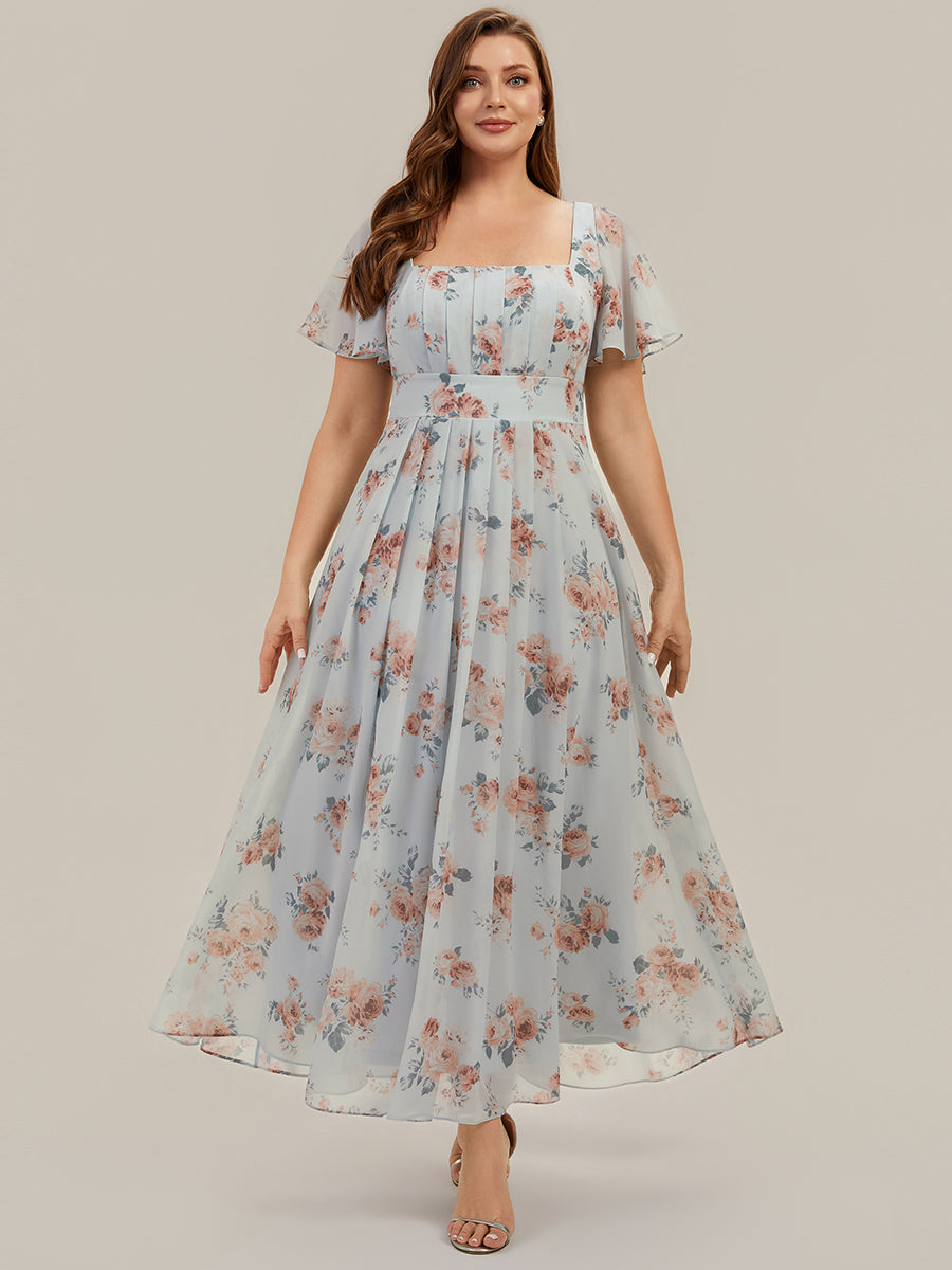 Ruched Chiffon Ruffle Sleeve Bridesmaid Dress #color_Amber Bloom