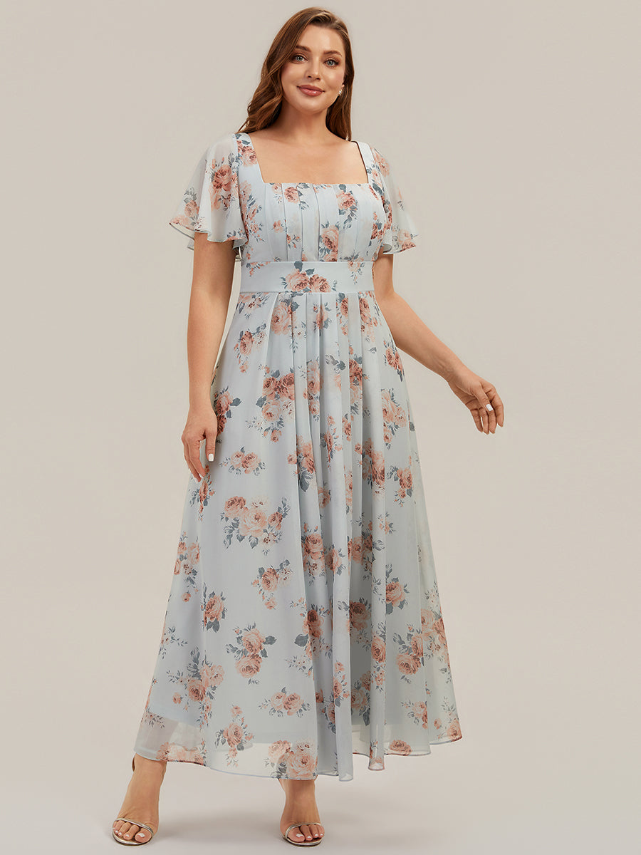 Ruched Chiffon Ruffle Sleeve Bridesmaid Dress #color_Amber Bloom