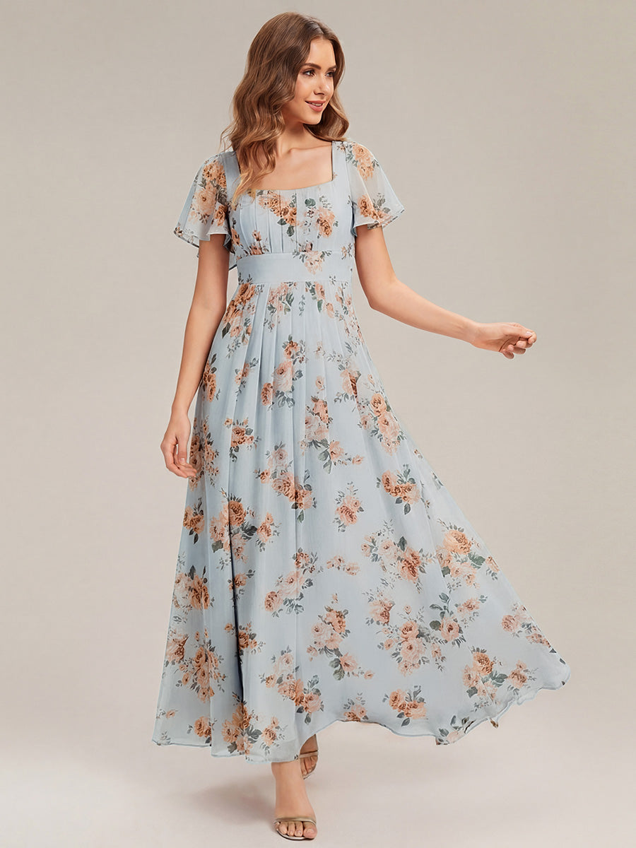 Ruched Chiffon Ruffle Sleeve Bridesmaid Dress #color_Amber Bloom