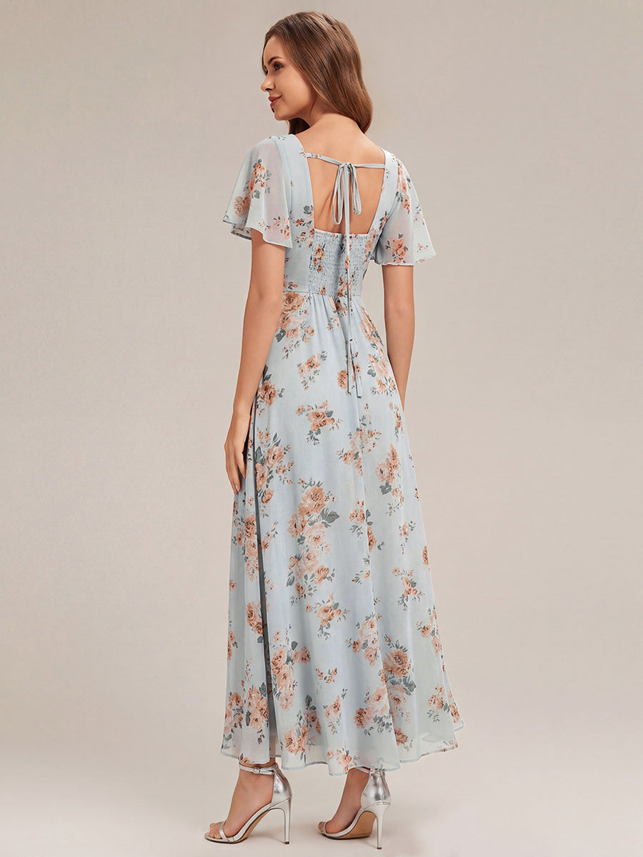 Ruched Chiffon Ruffle Sleeve Bridesmaid Dress #color_Amber Bloom
