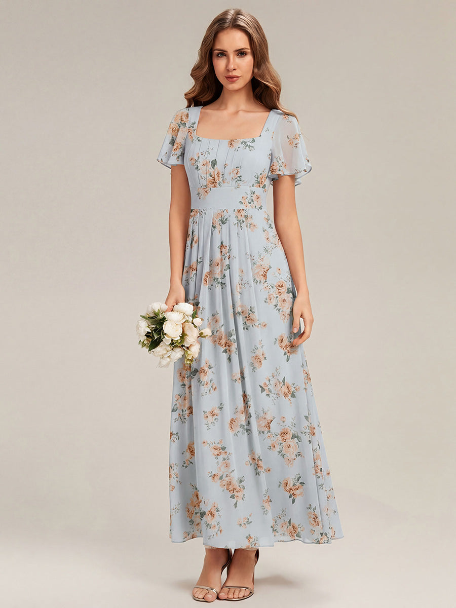 Ruched Chiffon Ruffle Sleeve Bridesmaid Dress #color_Amber Bloom