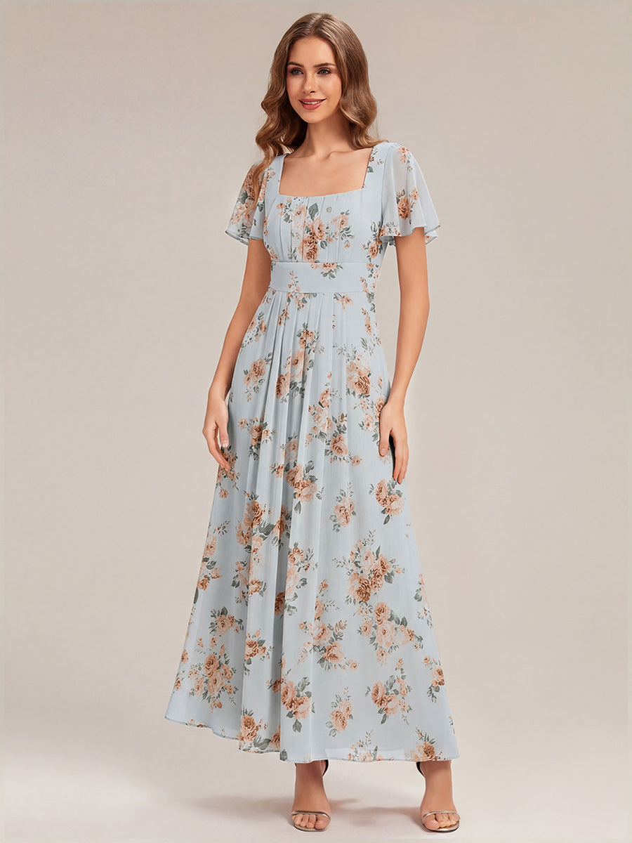 Ruched Chiffon Ruffle Sleeve Bridesmaid Dress #color_Amber Bloom