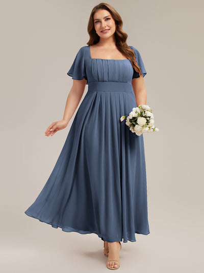 pretty AVIEL|Plus Size Square Neck Chiffon Ruffle Sleeve Bridesmaid Dress