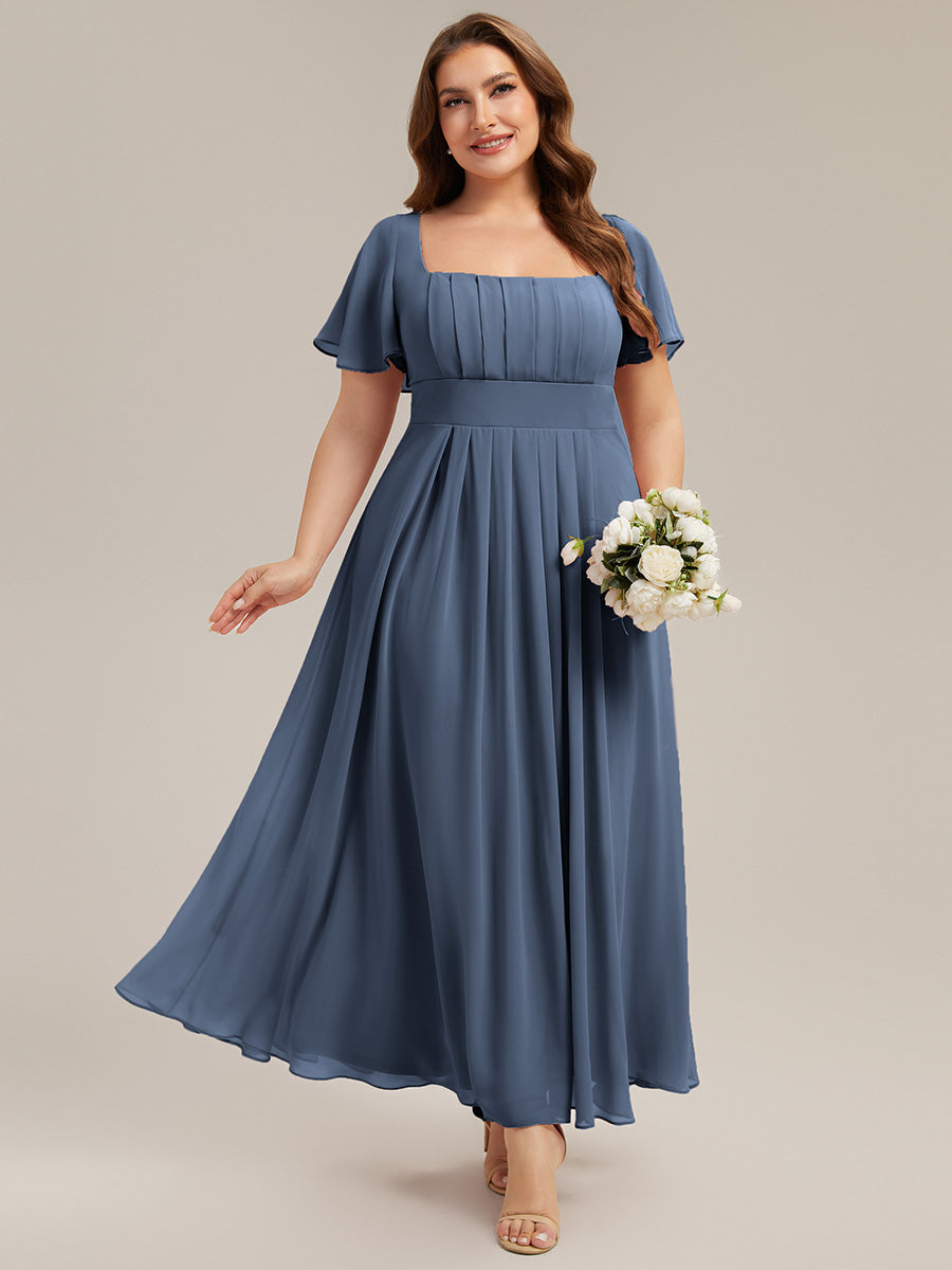 Ruched Chiffon Ruffle Sleeve Bridesmaid Dress #color_Dusty Blue