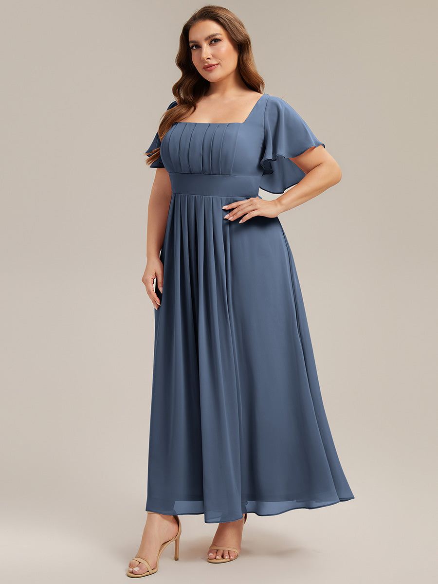 Ruched Chiffon Ruffle Sleeve Bridesmaid Dress #color_Dusty Blue