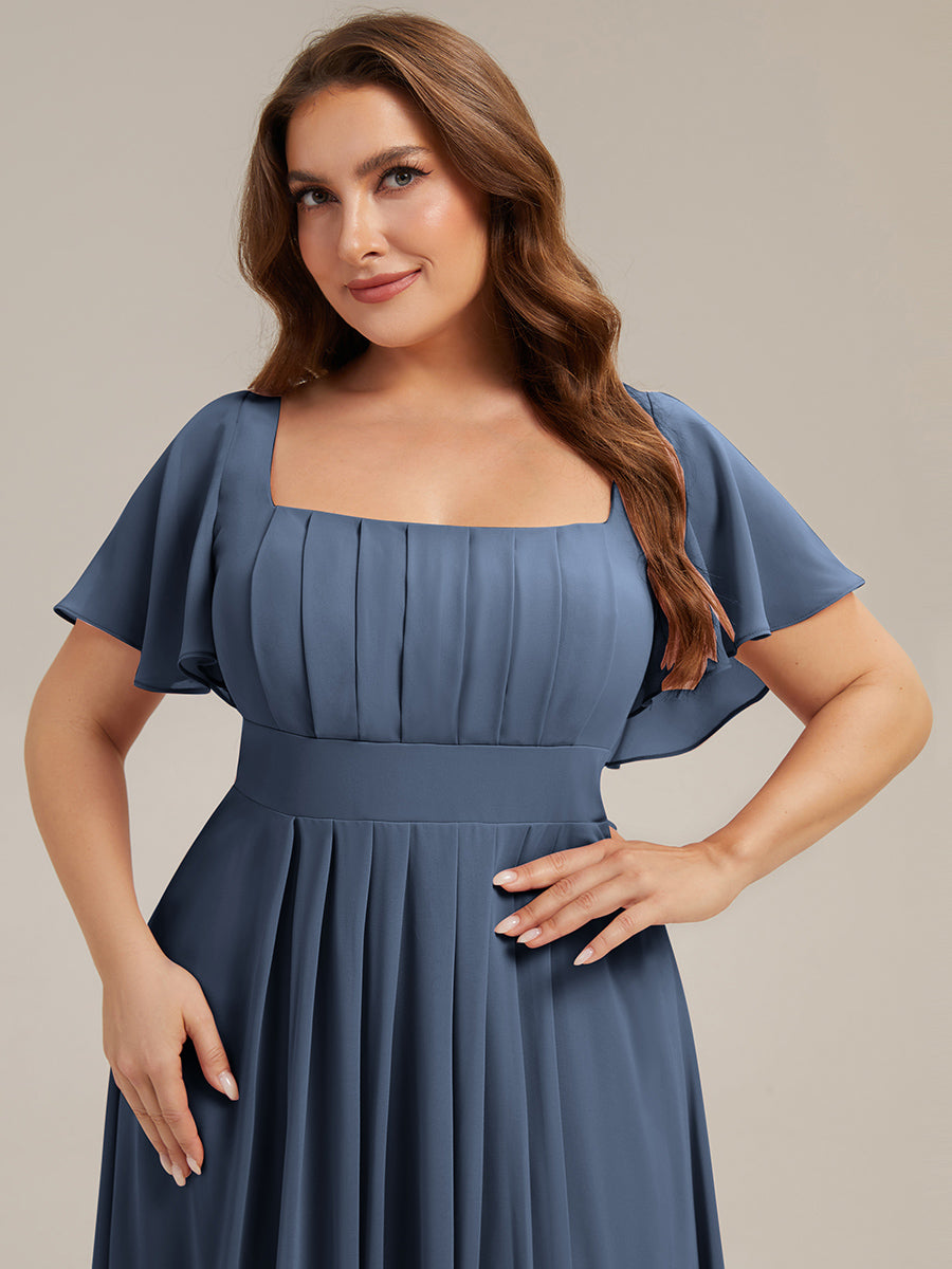 Ruched Chiffon Ruffle Sleeve Bridesmaid Dress #color_Dusty Blue
