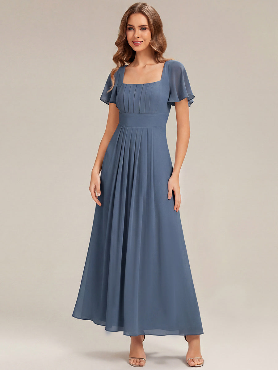Ruched Chiffon Ruffle Sleeve Bridesmaid Dress #color_Dusty Blue