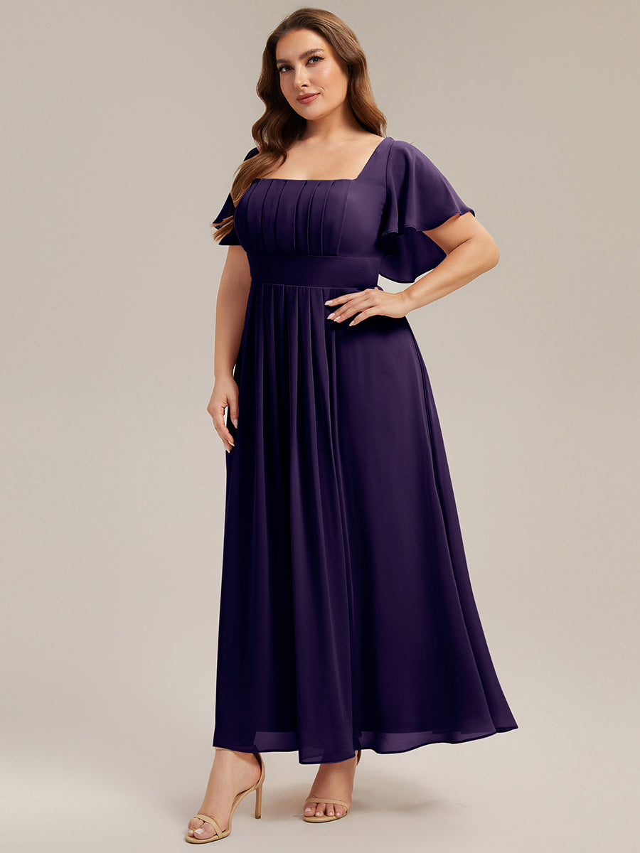 Ruched Chiffon Ruffle Sleeve Bridesmaid Dress #color_Dark Purple