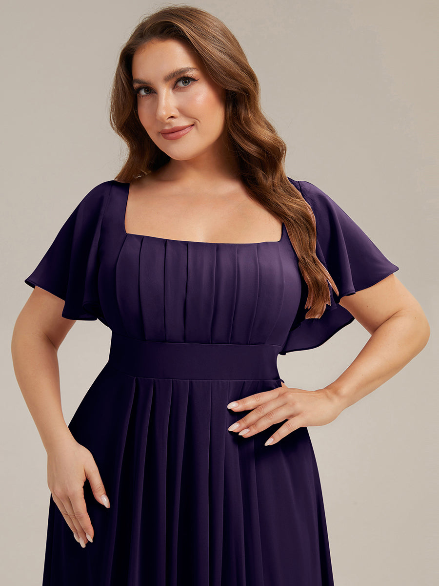 Ruched Chiffon Ruffle Sleeve Bridesmaid Dress #color_Dark Purple