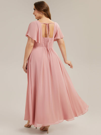 Plus Size Square Neck Chiffon Ruffle Sleeve Bridesmaid Dress #color_Dusty Rose