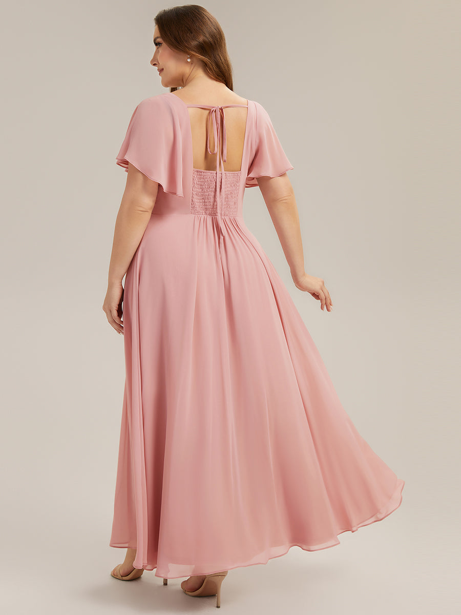 Plus Size Square Neck Chiffon Ruffle Sleeve Bridesmaid Dress #color_Dusty Rose