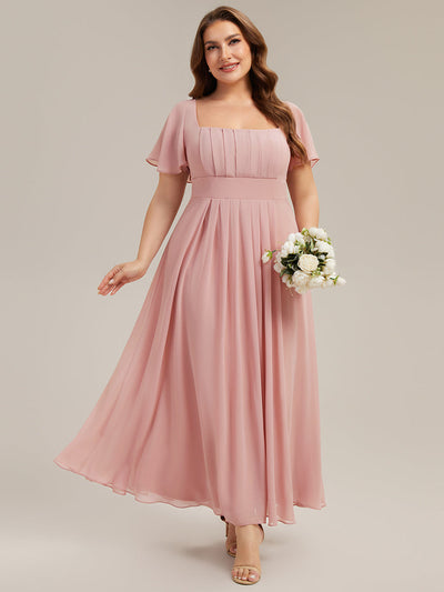 Plus Size Square Neck Chiffon Ruffle Sleeve Bridesmaid Dress #color_Dusty Rose