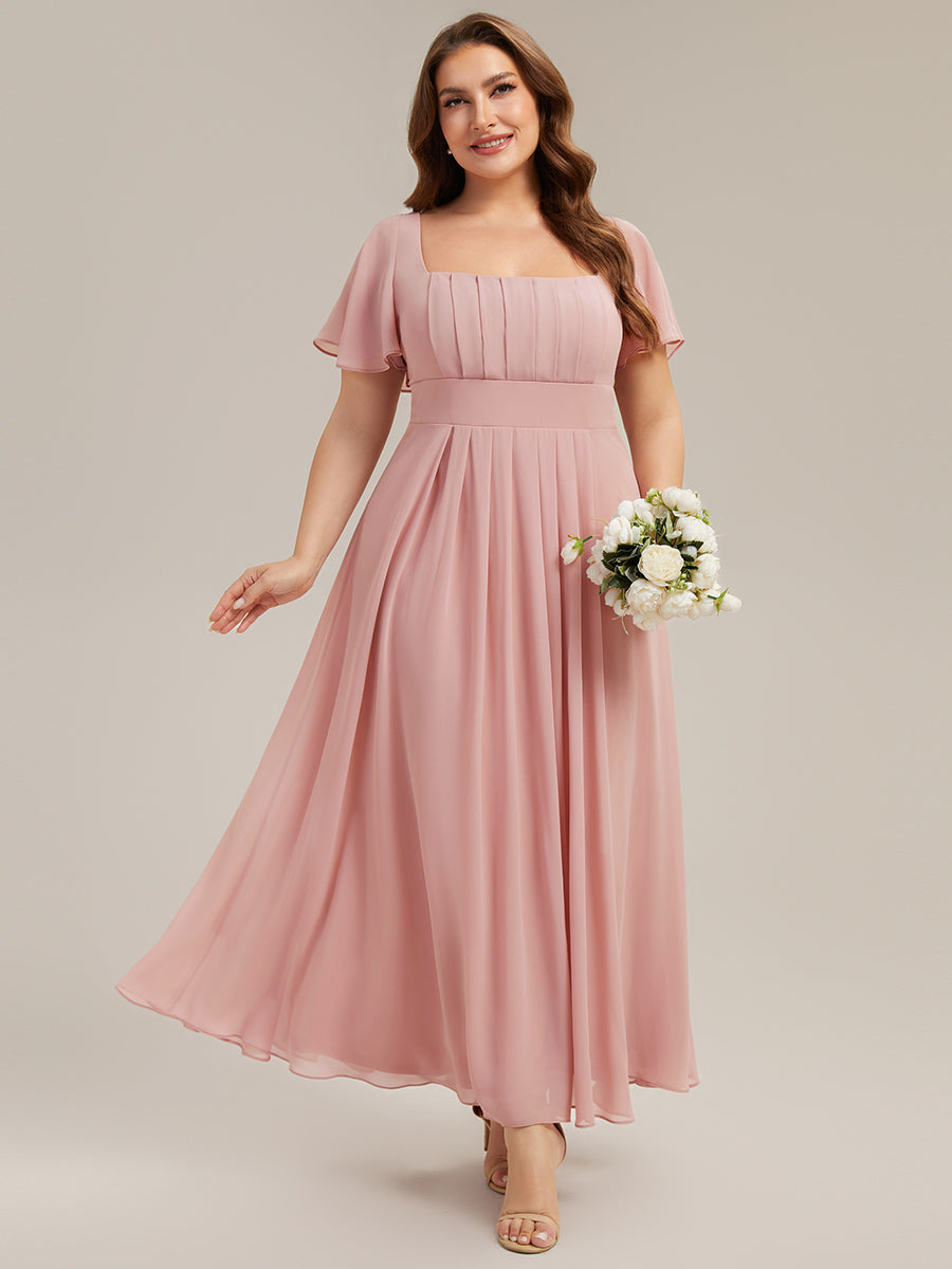 Plus Size Square Neck Chiffon Ruffle Sleeve Bridesmaid Dress #color_Dusty Rose