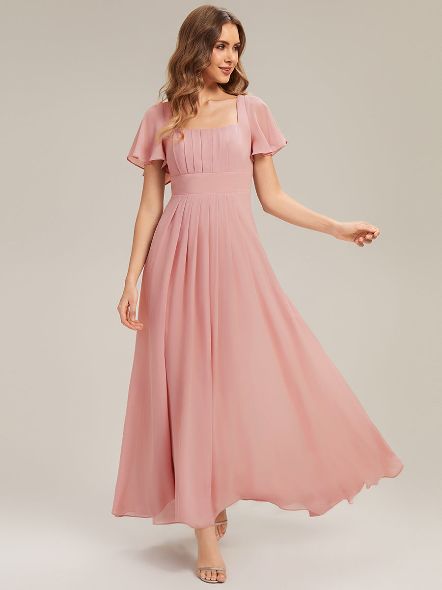 Square Neck Chiffon Maxi Bridesmaid Dress with Flutter Sleeves