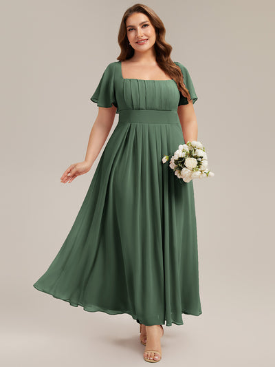 pretty AVIEL|Plus Size Square Neck Chiffon Ruffle Sleeve Bridesmaid Dress
