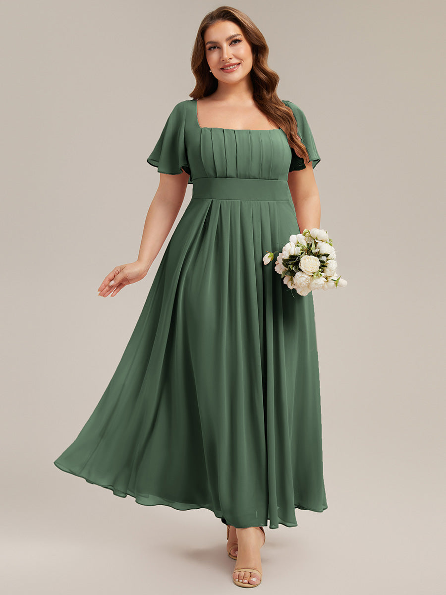 Ruched Chiffon Ruffle Sleeve Bridesmaid Dress #color_Eucalyptus