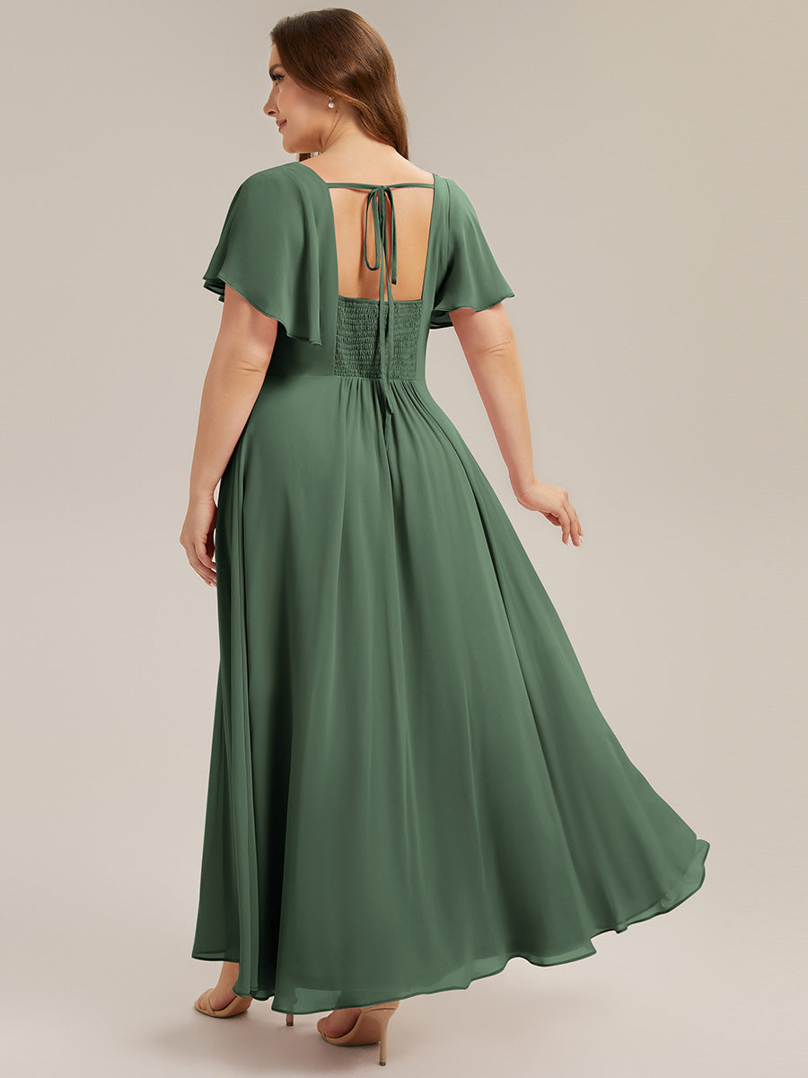 Ruched Chiffon Ruffle Sleeve Bridesmaid Dress #color_Eucalyptus